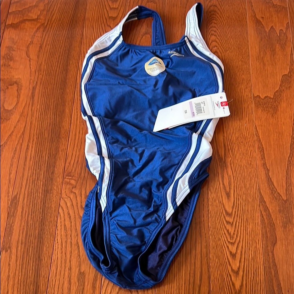 Speedo competition swimsuit Blue and White Bodysuit.